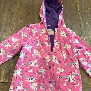 Hatley Pink Unicorn Hooded Kids Raincoat with Purple Lining